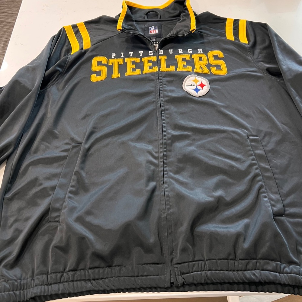 NFL Pittsburgh Steelers Track Jacket Mens XXL Black Full Zip Team Apparel